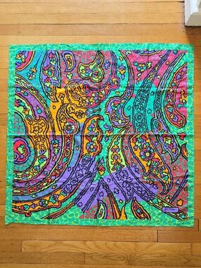 VTG, Jim Thompson, Paisley Silk Scarf Vibrant Multi-Color, EUC, Women's 33"